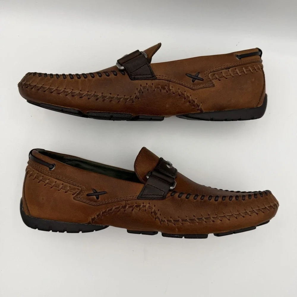H.S. Trask Cobbler driving loafers men's 11.5 M cognac brown leather moc toe